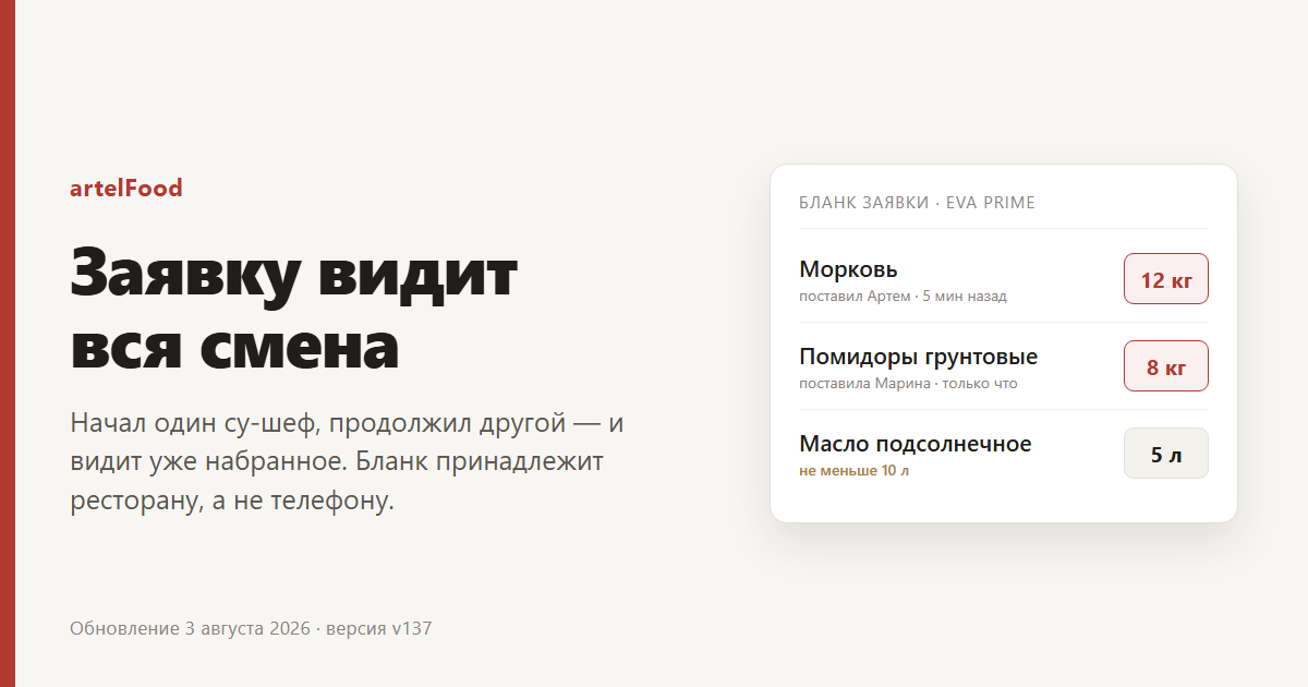 Бланк заявки теперь общий для всей кухни